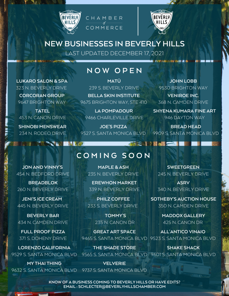 New Businesses in Beverly Hills Last Updated Dec 17 2021