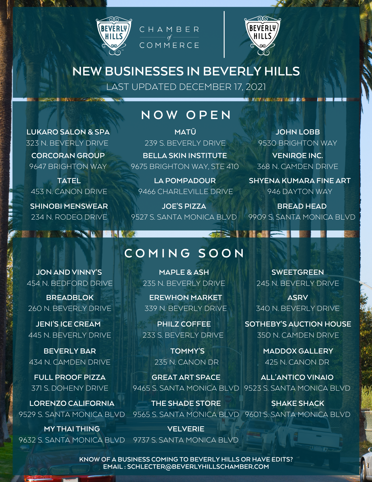 New Businesses in Beverly Hills Last Updated Dec 17 2021