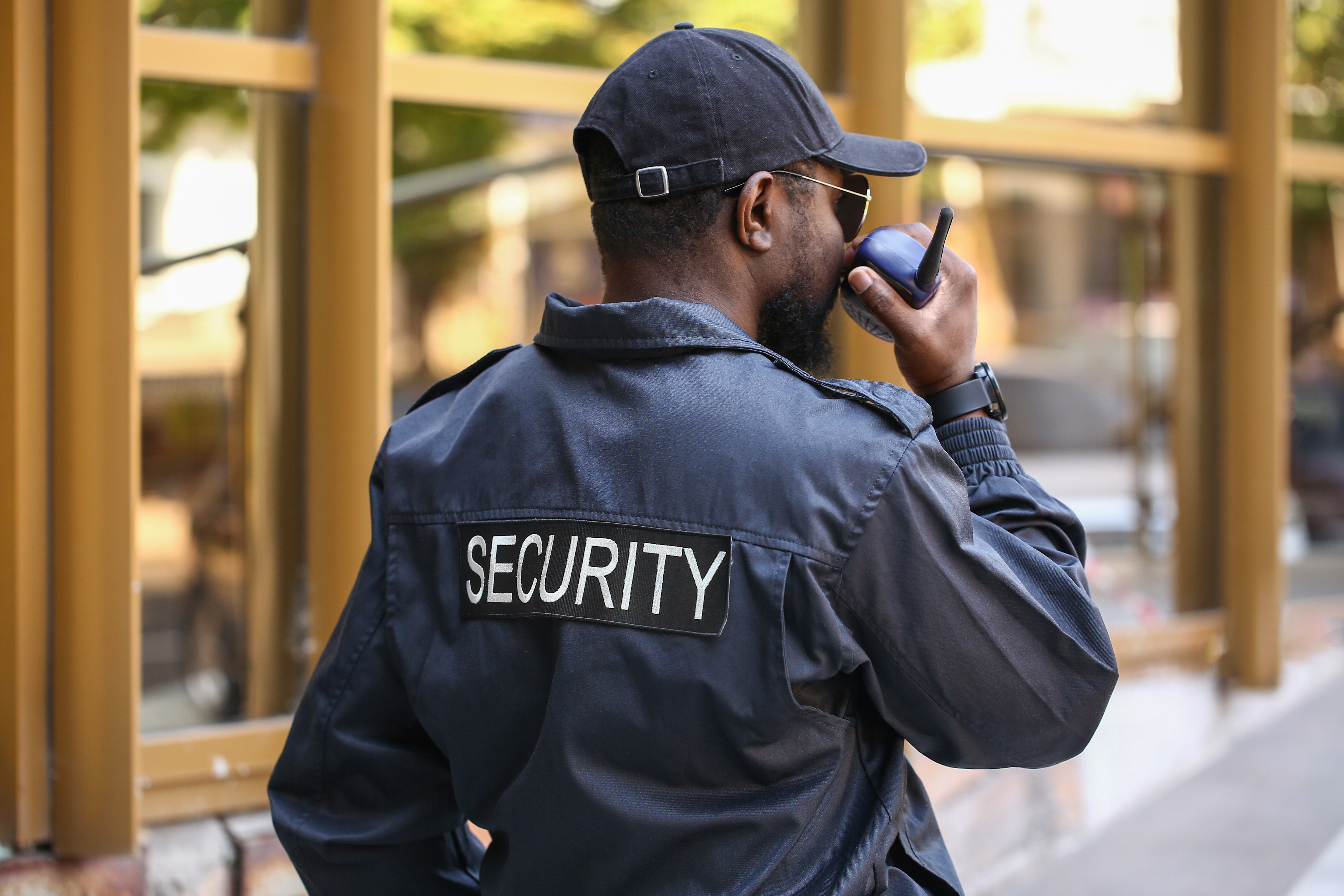 African American security guard outdoors